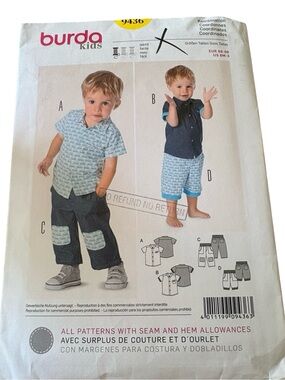 Burda Kids 9436 Sewing Pattern | Toddler Shirt & Pants Set | button up shirt